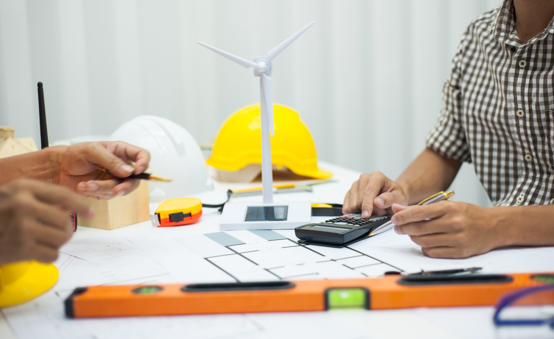 Engineers design and calculate the construction of wind turbines to generate electricity from the wind.